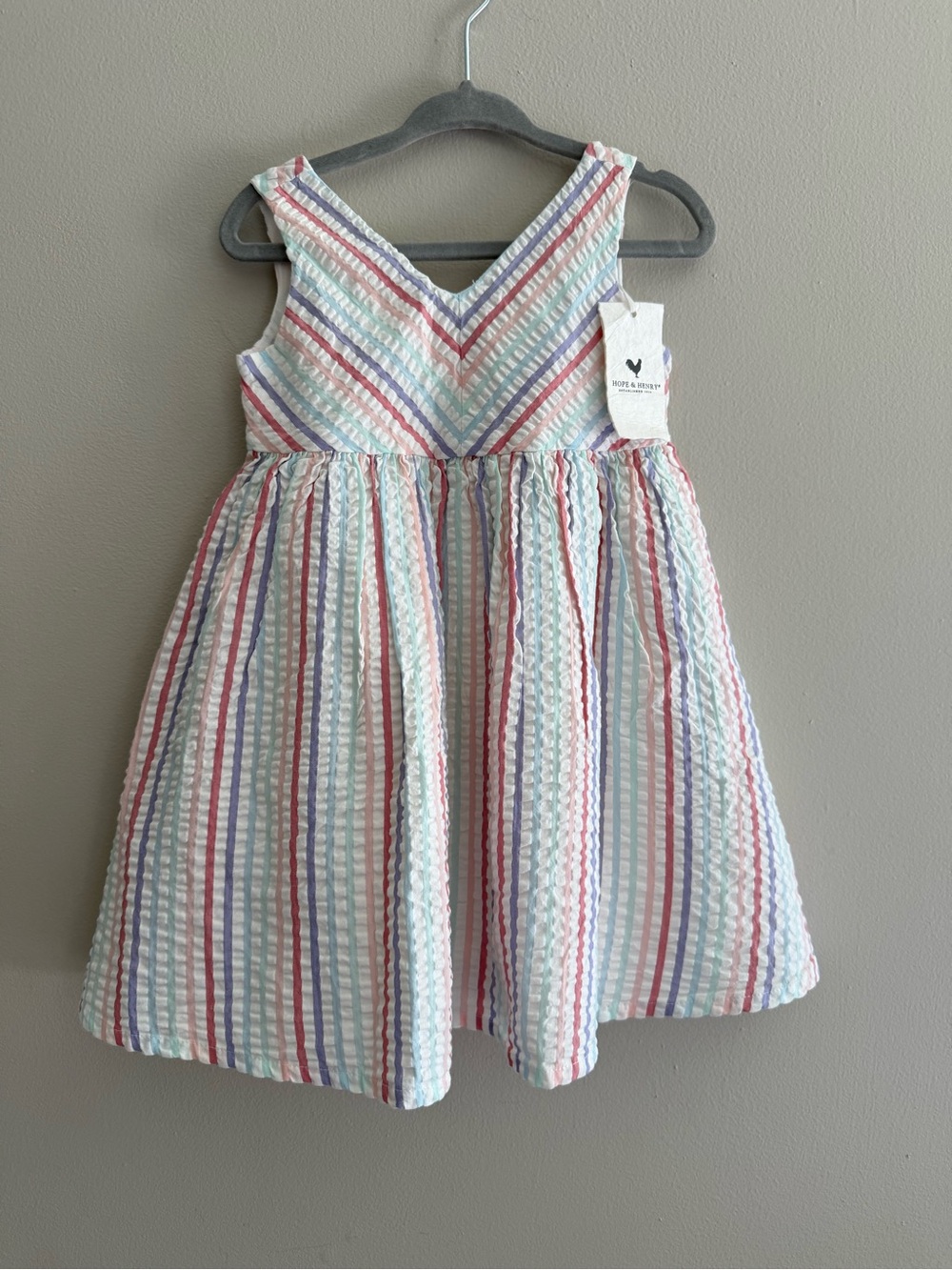 NWT Hope & Henry Girls Seersucker Striped Dress 18-24M Sleeveless V-Neck Zipper